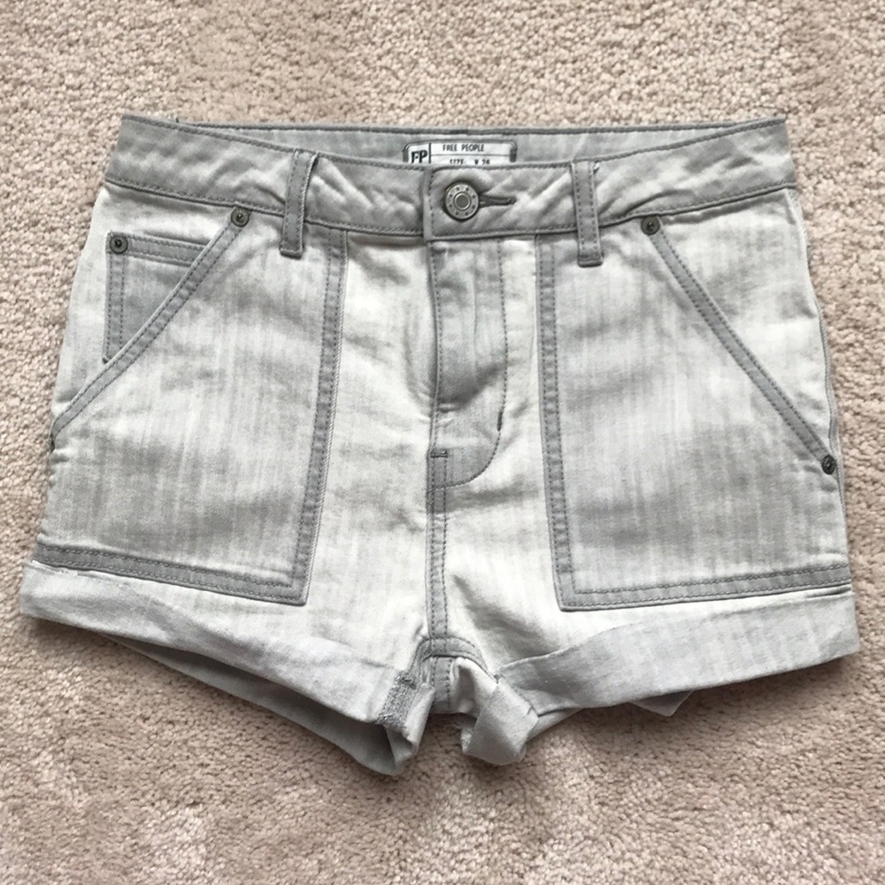 Free People Gray Washed High Waisted Shorts